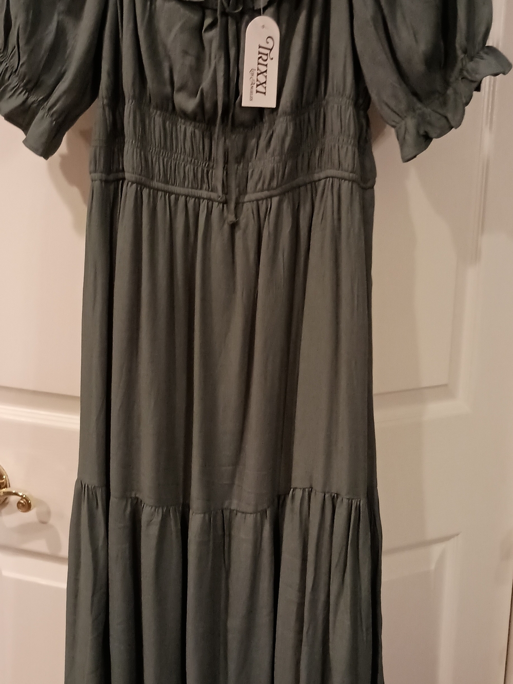 Olive Green Off-Shoulder Maxi Dress - Picture 7 of 12